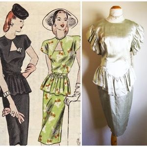 NWT Vintage '80s Does '40s Satin Peplum Dress